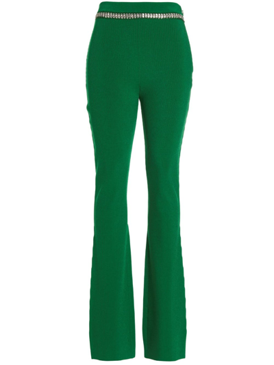 Paco Rabanne Green Ribbed Pants With Jewel Detail At Waistband