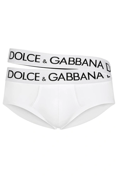 Dolce & Gabbana Two-way-stretch Jersey Brando Briefs With Double Waistband In White