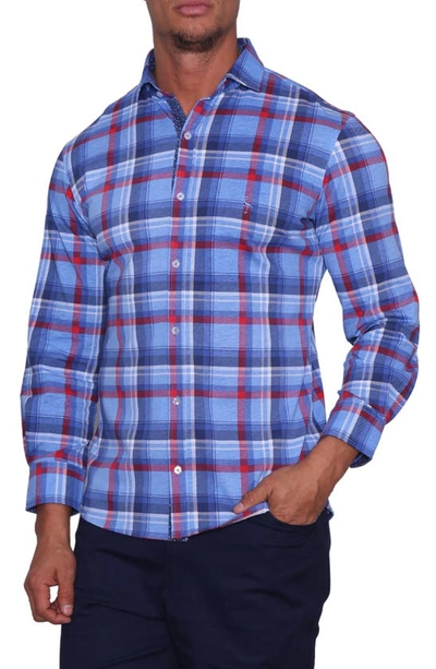 Tailorbyrd Regular Fit Plaid Button Front Shirt In Blue