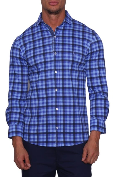 Tailorbyrd Multi Gingham Long Sleeve Sport Shirt In Blue