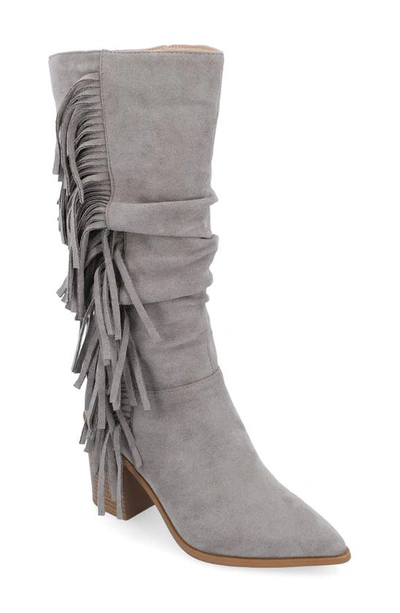 Journee Collection Hartly Fringe Western Boot In Grey