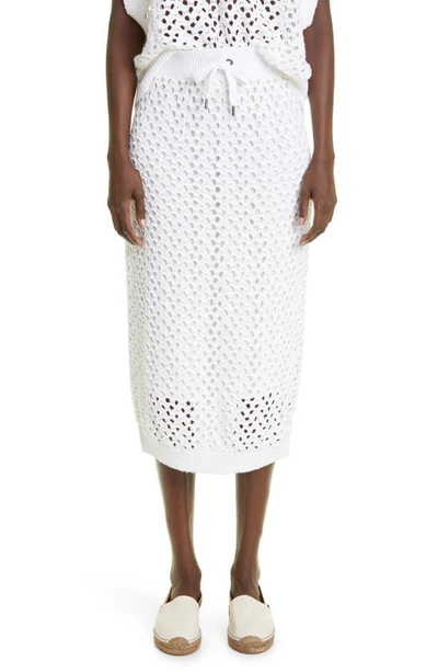Brunello Cucinelli Women's Dazzling Net Knit Skirt In Cotton, Linen And Silk In White