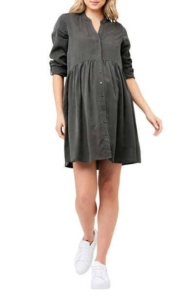 Ripe Maternity Demi Pleated Button-up Maternity Dress In Olive