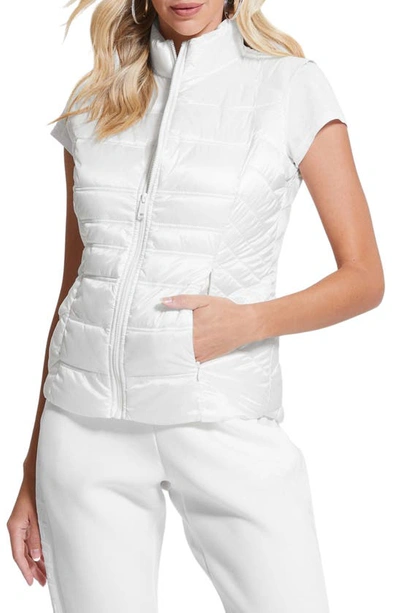 Guess Ginger Quilted Vest In Pure White