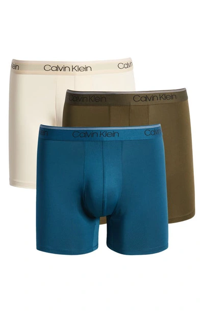 Calvin Klein 3-pack Low Rise Microfiber Stretch Boxer Briefs In Olive/ Tapio