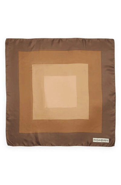 Saint Laurent Geo Colorblock Silk Scarf In Brown Beige