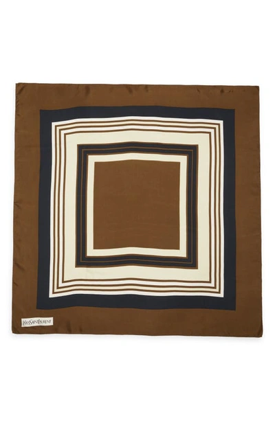 Saint Laurent Stripe Silk Scarf In Brown