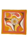 Saint Laurent Silk Patterned Square Scarf In Tangerine Multicolor