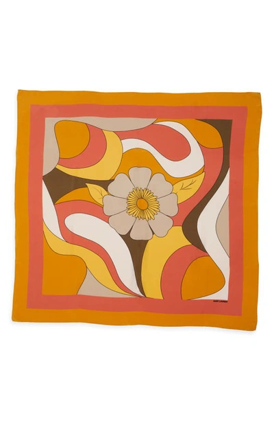 Saint Laurent Floral Print Silk Scarf In Tangerine