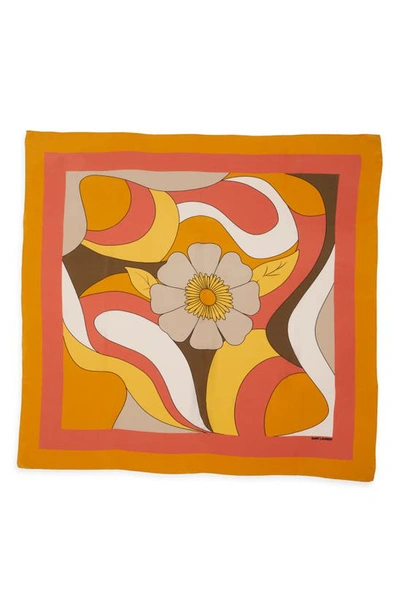 Saint Laurent Floral Print Silk Scarf In Tangerine/multico