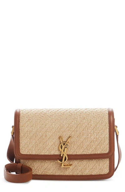 Saint Laurent Small Solfernio Raffia Shoulder Bag In Natural Sand/ Brick