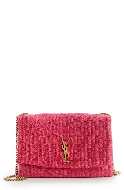 Saint Laurent Medium Kate Raffia Shoulder Bag In Pink Glo