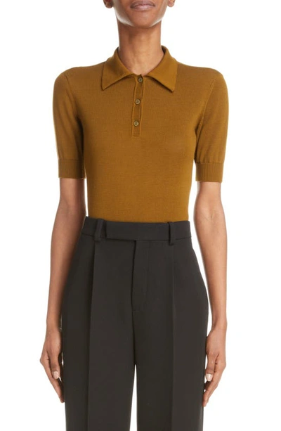 Saint Laurent Crop Polo Sweater In Brown