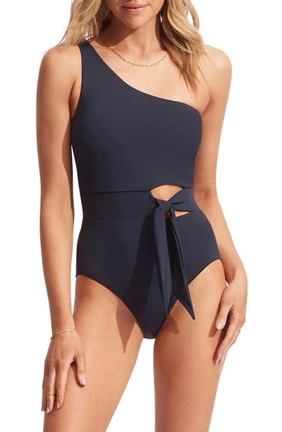 Seafolly Collective Tie Waist One-piece Swimsuit In True Navy