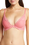 Natori Feathers Contour Plunge T-shirt Everyday Plunge Bra (32ddd) Women's In Damask Pink