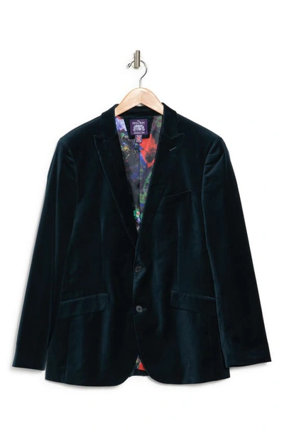 Savile Row Co Deep Sea Peak Lapel Velvet Blazer In Green