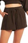 Sea Level Sunset Beach Cotton Gauze Cover-up Shorts In Mocha