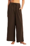 Sea Level Sunset Beach Cotton Gauze Cover-up Pants In Mocha