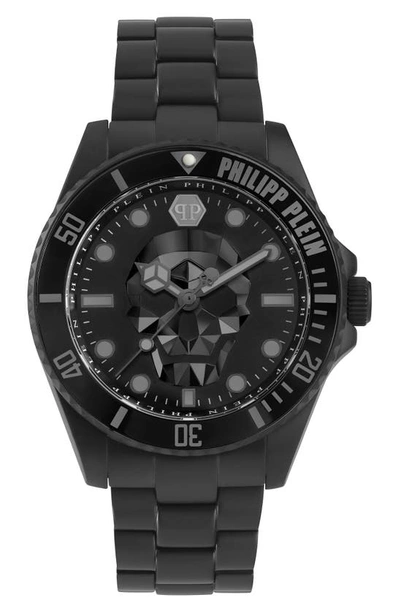 Philipp Plein The $kull Carbon Fiber Dial Bracelet Watch, 44mm In Black