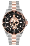 Philipp Plein Men's The $kull Two Tone Stainless Steel Bracelet Watch 44mm In Rose Sliver