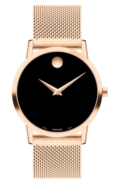 Movado Women's Museum Classic Rose-goldtone Stainless Steel Bracelet Watch In Black / Gold Tone / Rose / Rose Gold Tone