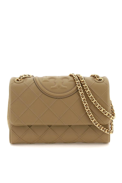 Tory Burch Fleming Soft Convertible Leather Small Bag In Pebblestone/brass