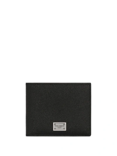Dolce & Gabbana Logo-plaque Leather Bifold Wallet In Noir