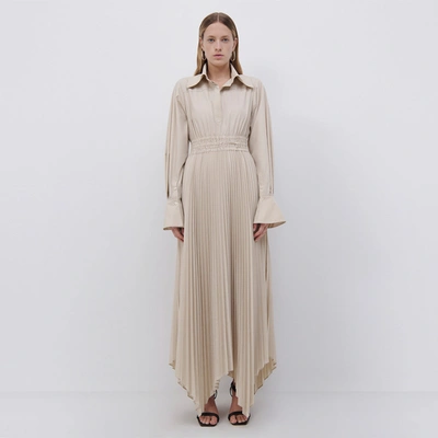 Jonathan Simkhai Elka Pleated Poplin Shirt Dress In Birch