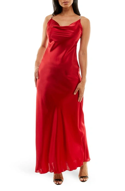 Jump Apparel Solid Long Satin Slip Dress In Red