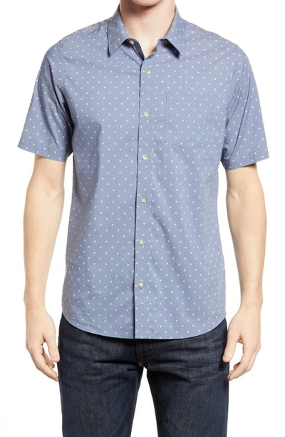 Travismathew Not Your Best Short Sleeve Button-up Shirt In Heather Vintage Indigo