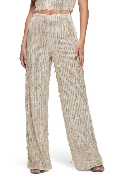 Guess Heidi Sequin Fringe Wide Leg Pants In Pearl Oyster Multi