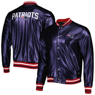 The Wild Collective Navy New England Patriots Metallic Bomber Full-snap Jacket