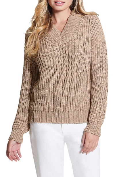 Guess Lise Sparkle Cutout V-neck Sweater In Multi