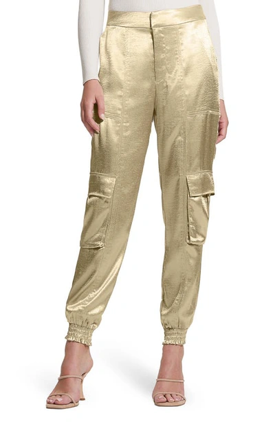 Guess Soundwave Textured Satin Cargo Trousers In Cemento