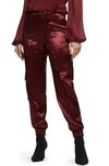 Guess Soundwave Textured Satin Cargo Pants In Mystic Wine
