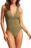 Seafolly Collective Crisscross One-piece Swimsuit In Olive