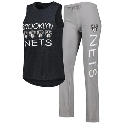 Concepts Sport Women's  Gray, Black Brooklyn Nets Team Tank Top And Pants Sleep Set In Gray,black