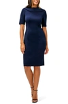 Adrianna Papell Foldover Neck V-back Sheath Dress In Navy Sateen