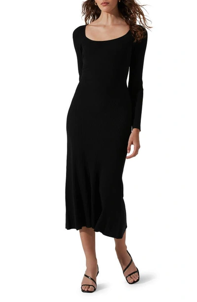 Astr Cuout Long Sleeve Midi Sweater Dress In Black