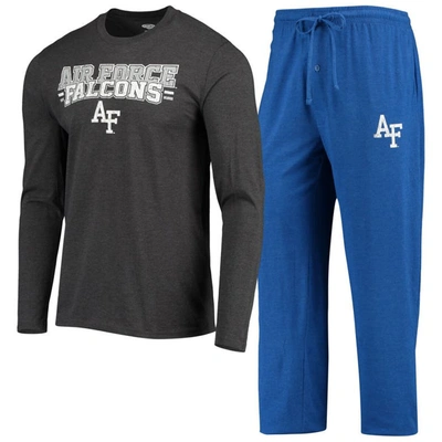 Concepts Sport Royal/heathered Charcoal Air Force Falcons Meter Long Sleeve T-shirt & Pants Sleep Se In Royal,heather Charcoal