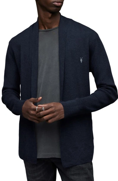 Allsaints Mode Slim Fit Wool Cardigan In Deep Blue Marl