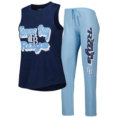 Concepts Sport Women's  Light Blue, Navy Tampa Bay Rays Wordmark Meter Muscle Tank Top And Pants Slee In Light Blue,navy