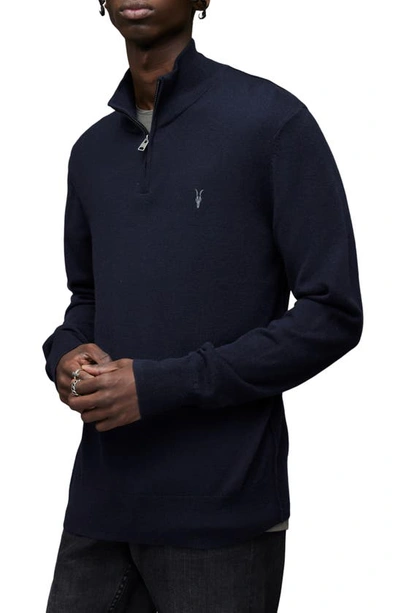 Allsaints Kilburn Wool Blend Half-zip Pullover In Deep Blue