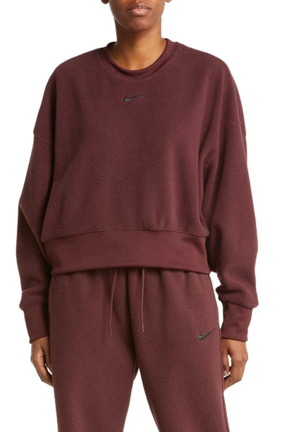 Nike Oversize Fleece Crop Crewneck Sweatshirt In Burgundy Crush/black