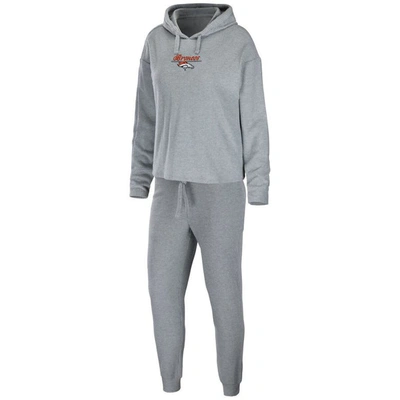 Wear By Erin Andrews Heathered Gray Denver Broncos Pullover Hoodie & Pants Lounge Set In Heather Gray
