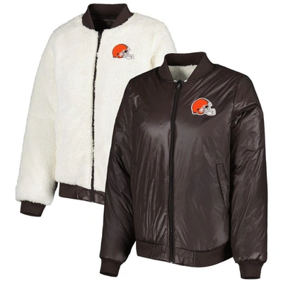 G-iii 4her By Carl Banks Women's  Oatmeal, Brown Cleveland Browns Switchback Reversible Full-zip Jack In Oatmeal,brown