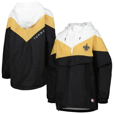 Tommy Hilfiger Women's  Black, Gold Pittsburgh Penguins Staci Half-zip Windbreaker Jacket In Black,gold