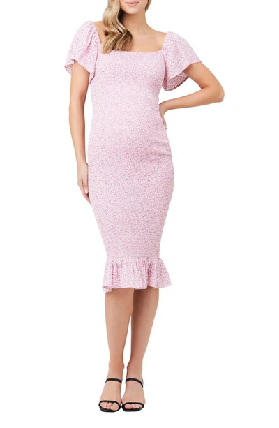 Ripe Maternity Selma Shirred Body-con Maternity Dress In Pink