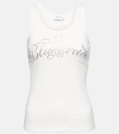 Blumarine Cotton Jersey Ribbed Logo Tank Top In White