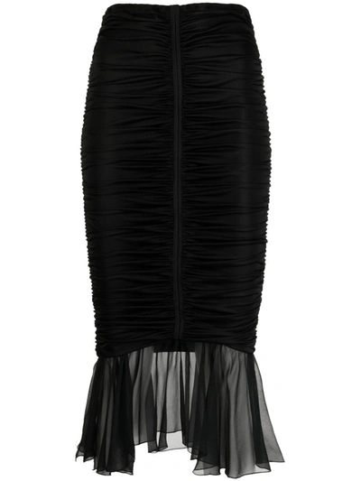 Blumarine Ruched Ruffle-hem Midi Skirt In Black